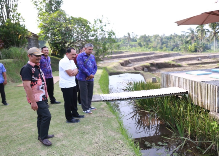 BERKEMBANG : Pj Bupati Klungkung I Nyoman Jendrika saat mengunjungi The Uma Enjung di Desa Tihingan.