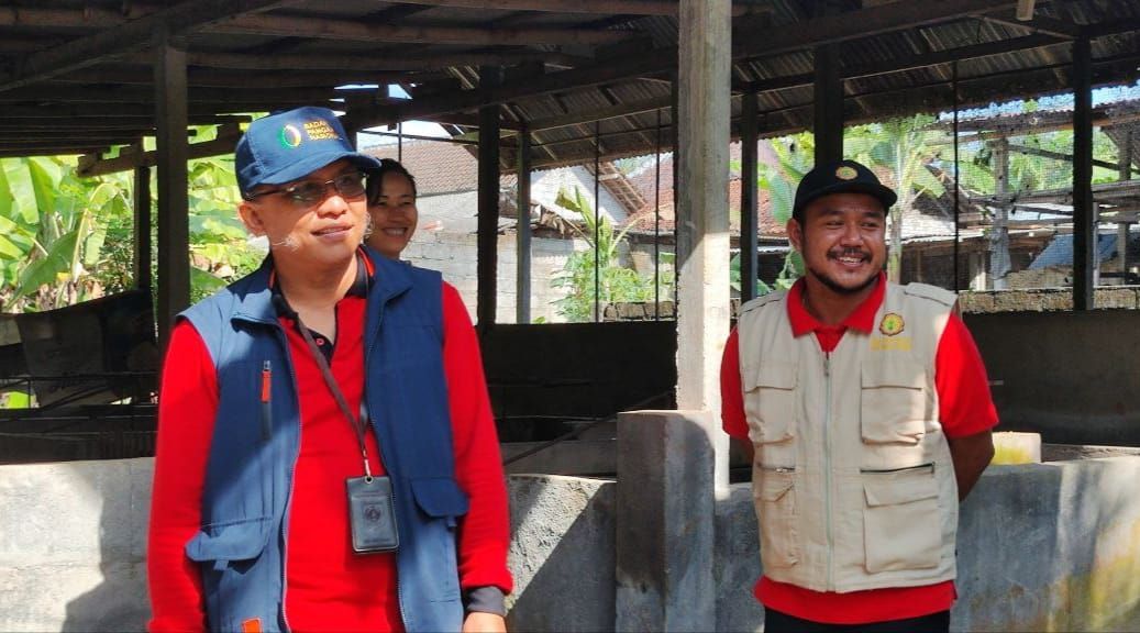 Distan PP Karangasem melakukan pengecekan ke kandang babi setelah warga terkena meningitis.