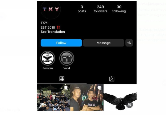 Akun @takiya.official sebelum dikunci dan hapus semua postingan