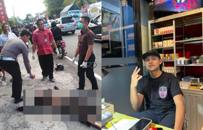 Putu Yoga Yama Pratama (foto kanan) semasa hidup. Foto kiri, usai tertabrak truk di Jalan Denpasar-Gilimanuk, di Desa Sembung, Kerambitan.