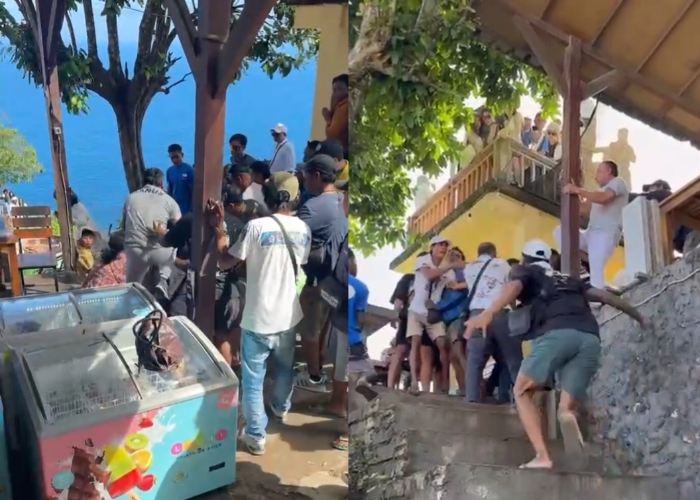 Tangkapan layar video keributan di Pantai Kelingking, Nusa Penida.