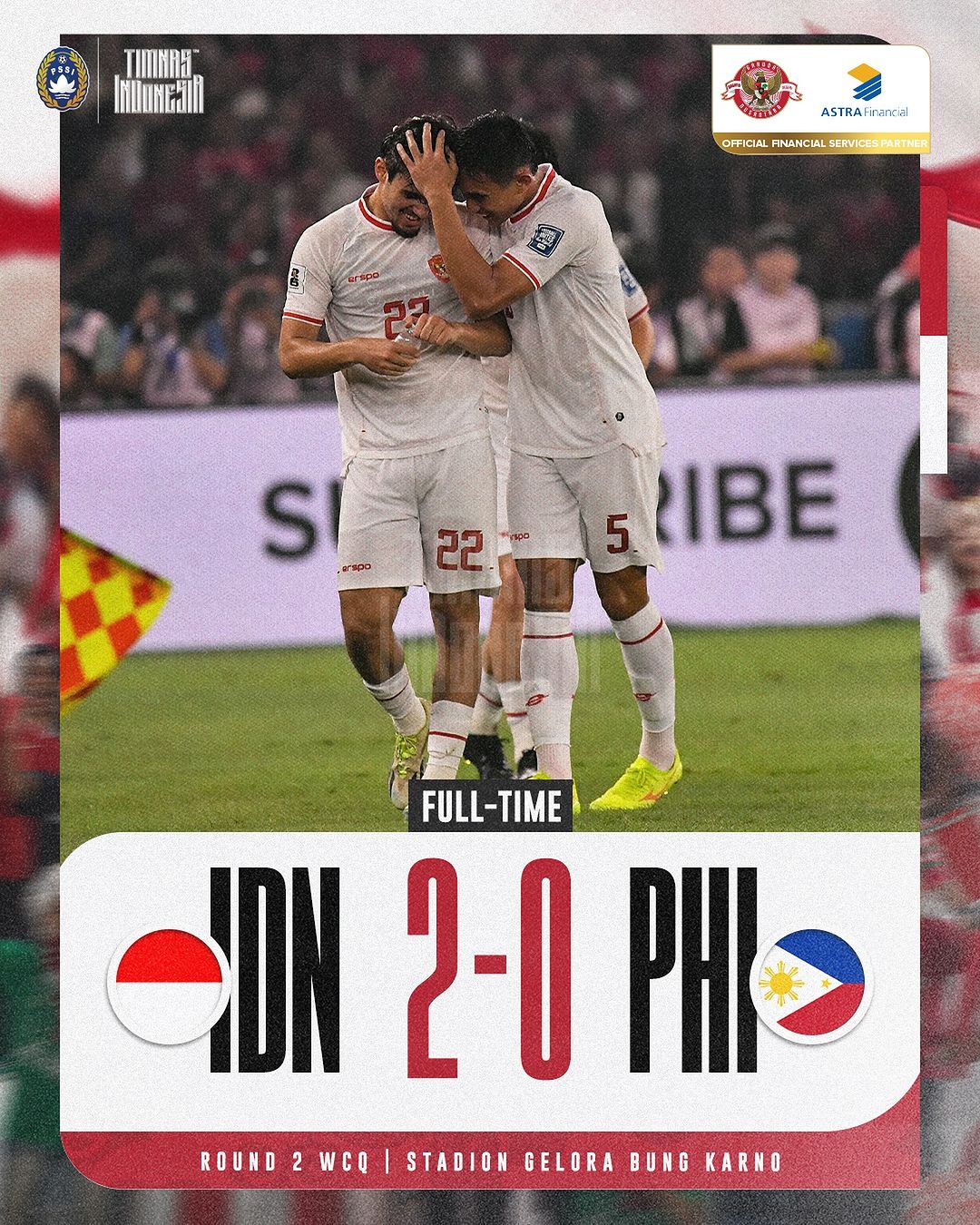 Rizky Ridho dan Nathan Tjoe A On usai mencetak gol kedua Timnas Indonesia saat lawan Filipina, Selasa, 11 Juni 2024.