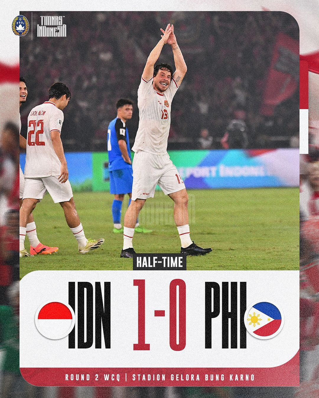 Gelandang Timnas Indonesia, Thom Haye membawa Garuda memimpin sementara atas Filipina.