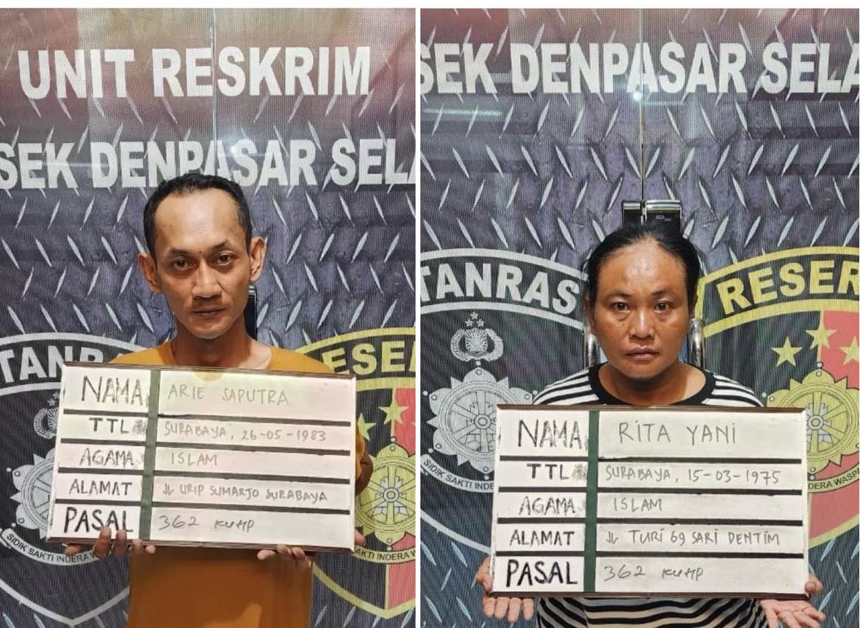Pasutri yang melakun pencurian di sejumlah tempat di Bali.