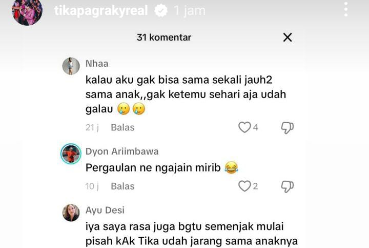 Tika Pagraky kesal dinyinyiri warganet karena jarang unggah momen bareng anak