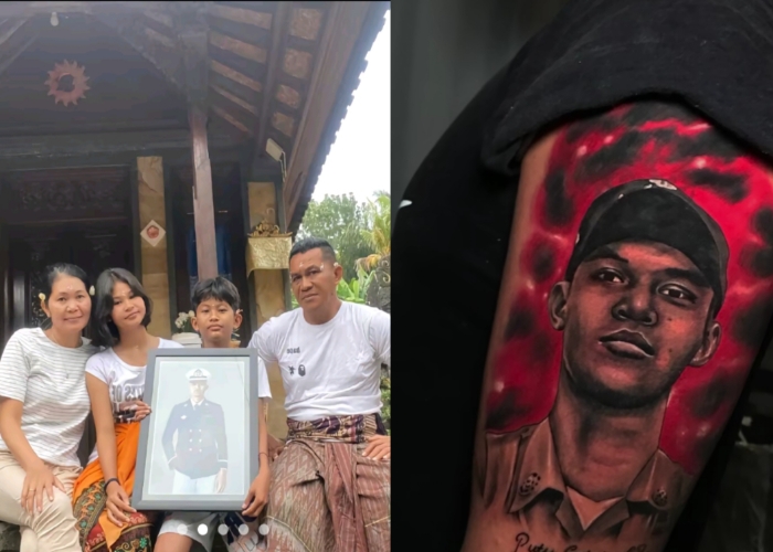 Keluarga pasca kepergian Putu Satria Ananta Rustika alias Rio dan lengan kiri sang ayah yang ditatto wajah Rio.