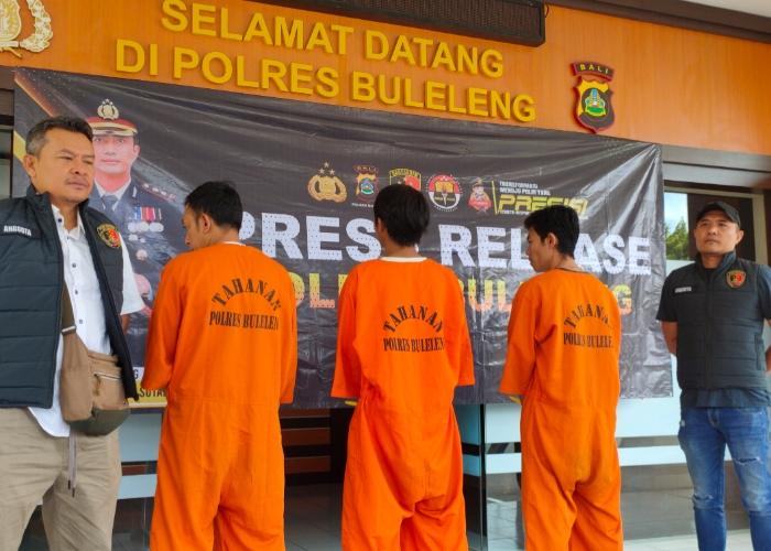 DARURAT : Tiga tersangka peredaran dan penyalahgunaan narkoba yang ditangkap Polres Buleleng.