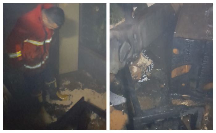 Saat pemadam Kebakaran Kabupaten Gianyar berusaha memadamkan api yang melahap Gudang Mebel di Banjar Gentong Tegalalang Rabu malam (26/6/2024)