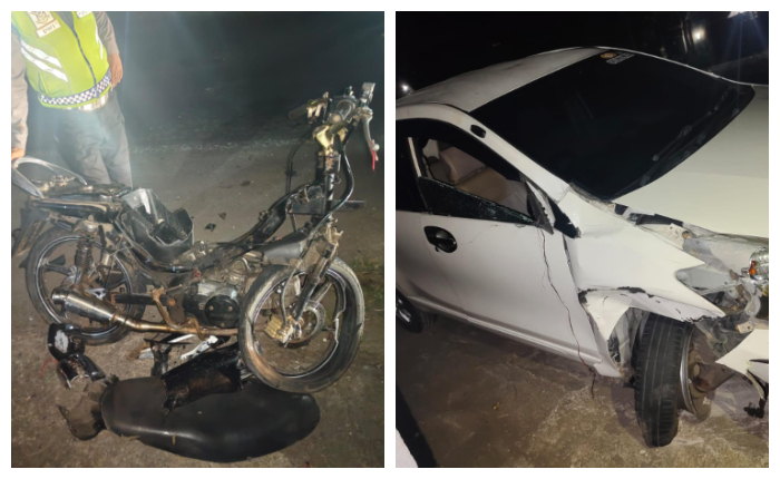 RINGSEK : Kondisi sepeda motor Honda yang dikendarai IKM usai terlibat laka lantas di Jalan Raya Jurusan Denpasar-Gilimanuk Minggu (7/7/2024)