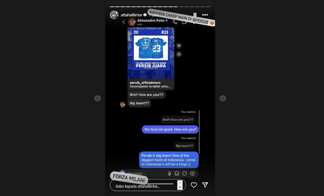 Percakapan Atta Halilintar dan Alexandre Pato.