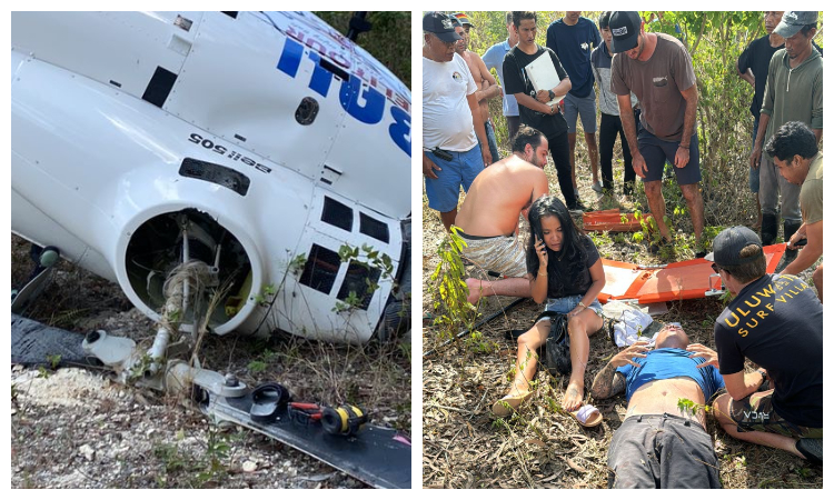 Sebuah helikopter terjatuh di kawasan Pantai Suluban, Desa Pecatu, Kuta Selatan, Jumat (19/7), diduga karena terlilit tali layangan