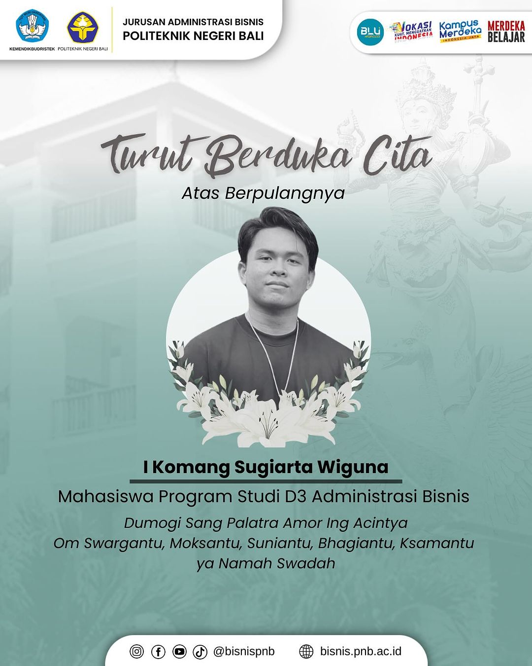 Komang Sugiarta Wiguna, mahasiswa Politeknik Negeri Bali meninggal dunia usai tenggelam di Pantai Dreamland, Pecatu, Bali.