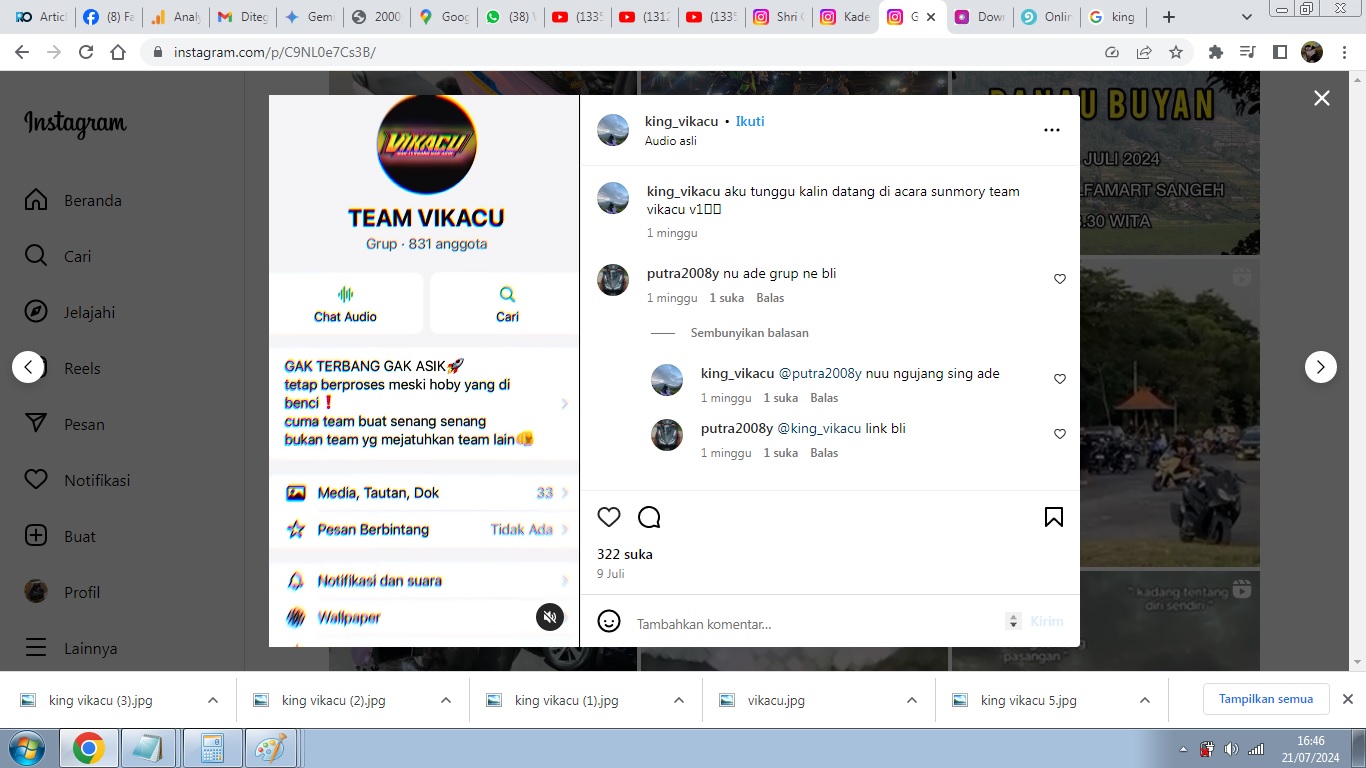 Grup WhatsApp geng motor Vikacu yang dipimpin Gusti Kadek Eka Putra aliuas King Vikacu.