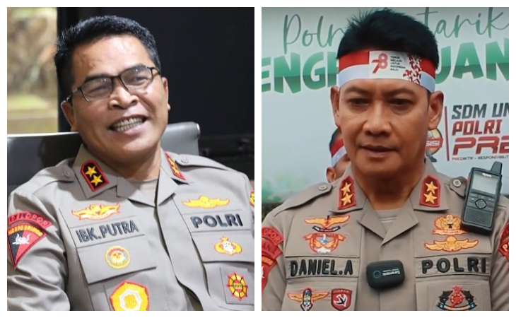 Eks Kapolda Bali Irjen Pol Ida Bagus Kade Putra Narendra (kiri), dan Kapolda Bali Irjen Pol Daniel Adityajaya.