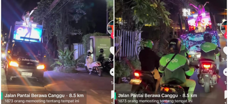 Aksi DJ dan Sexy Dancer di Atas Mobil Bak Terbuka