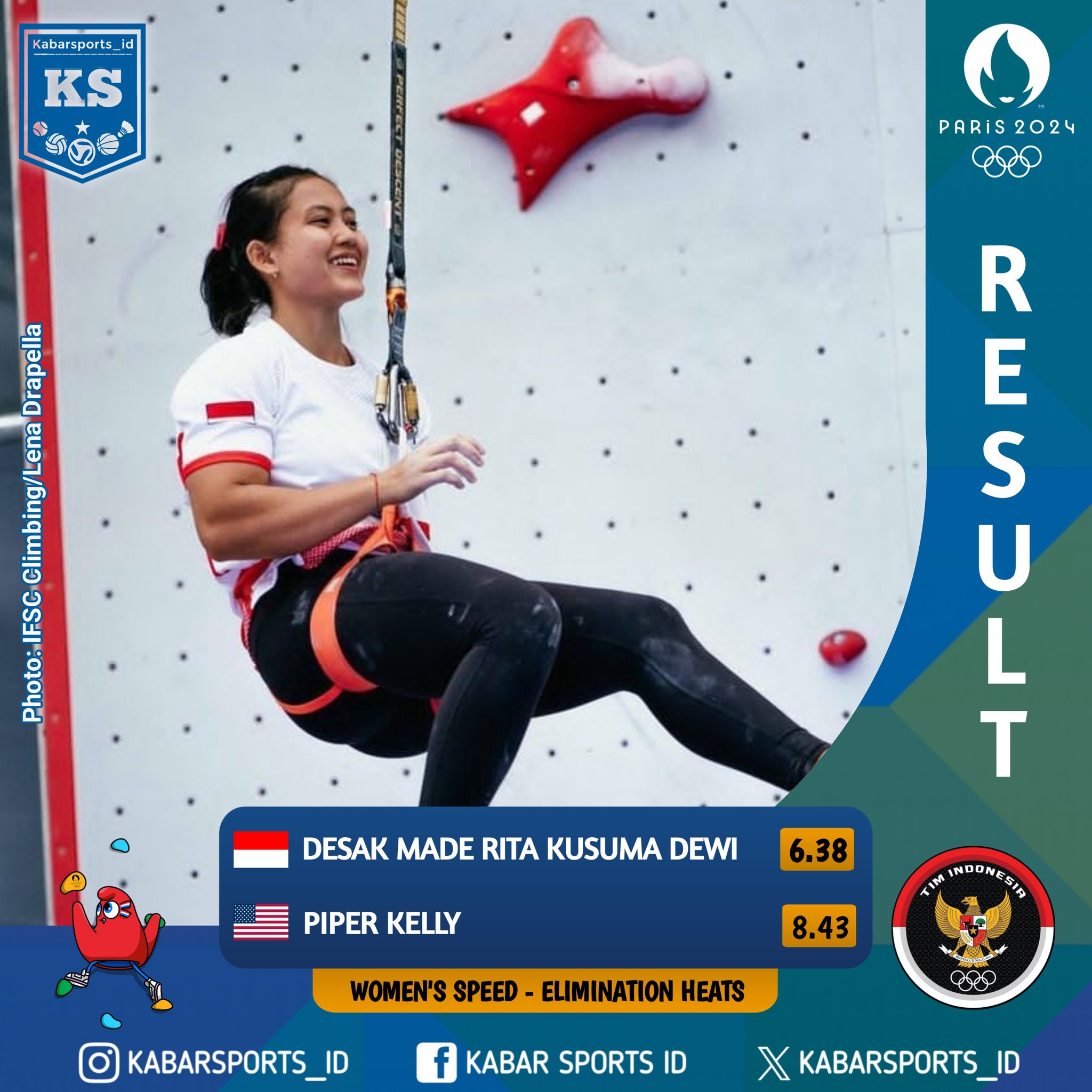 Desak Made Rita lolos ke perempat final panjat tebing speed putri Olimpiade Paris 2024