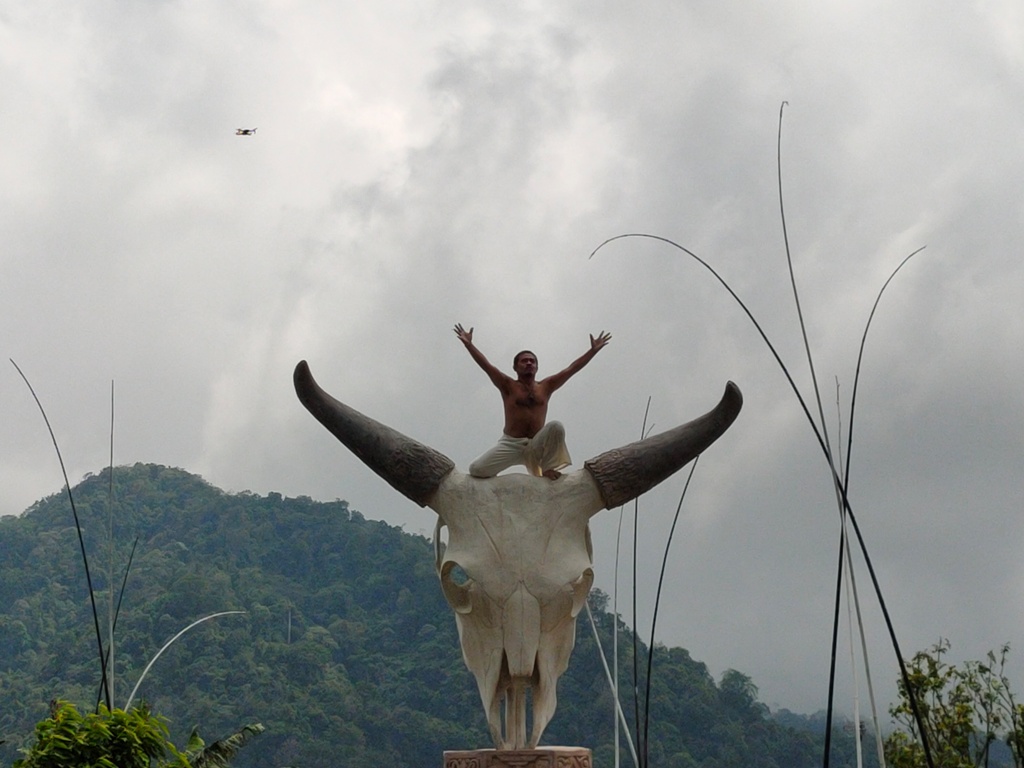 Instalasi seni dari tengkorak sapi duwe (suci) yang dibuat di Desa Tambakan, Buleleng