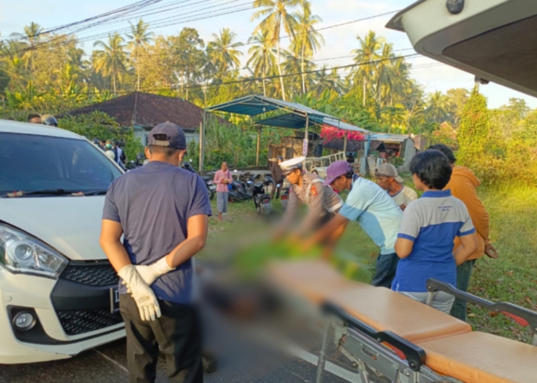 OLAH TKP : Petugas Satlantas Polresta Jembrana melakukan olah TKP peristiwa laka lantas di Banjar Taman, Desa Tuwed, Kecamatan Melaya, Kabupaten Jembrana.
