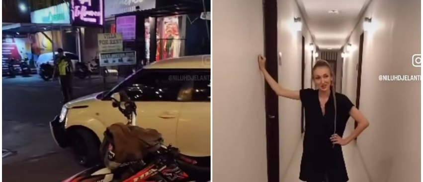 Seorang bule wanita menabrak sepeda motor dan buat onar di Canggu