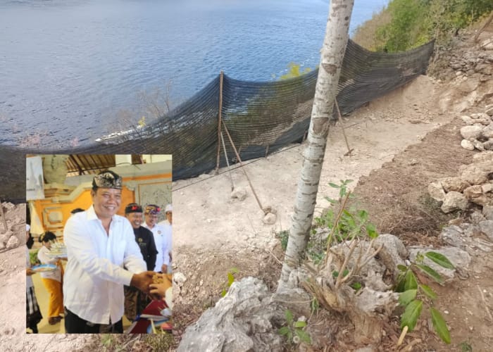 Proyek pembangunan diatas tebing di Nusa Lembongan yang belakangan jadi pembicaraan di media sosial. Insert : Ketua DPRD Klungkung Anak Agung Gde Anom.