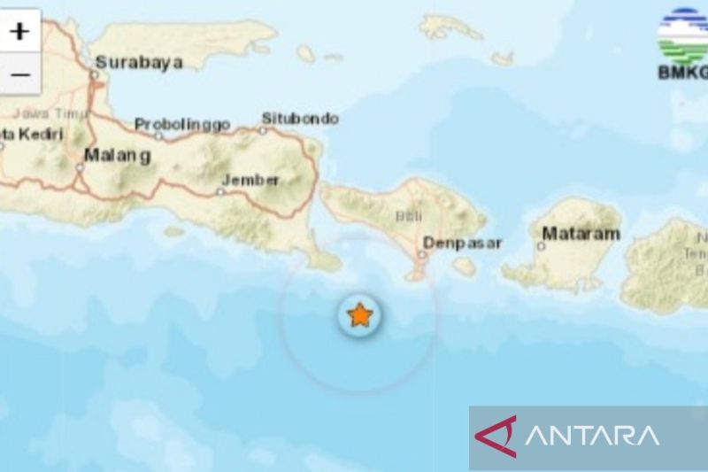 Tangkapan layar Gempa bumi magnitudo 2,3 terjadi di barat daya Kuta Selatan, Kabupaten Badung, Bali, Minggu (18/8/2024).