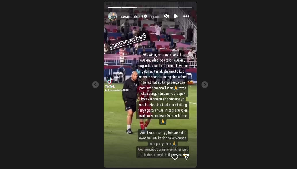 Asisten Pelatih Timnas Indonesia, Nova Arianto sudah punya firasak buruk soal Pratama Arhan dengan Azizah Salsha