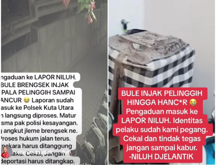 Bule terekam CCTV menaiki pelinggih hingga hancur