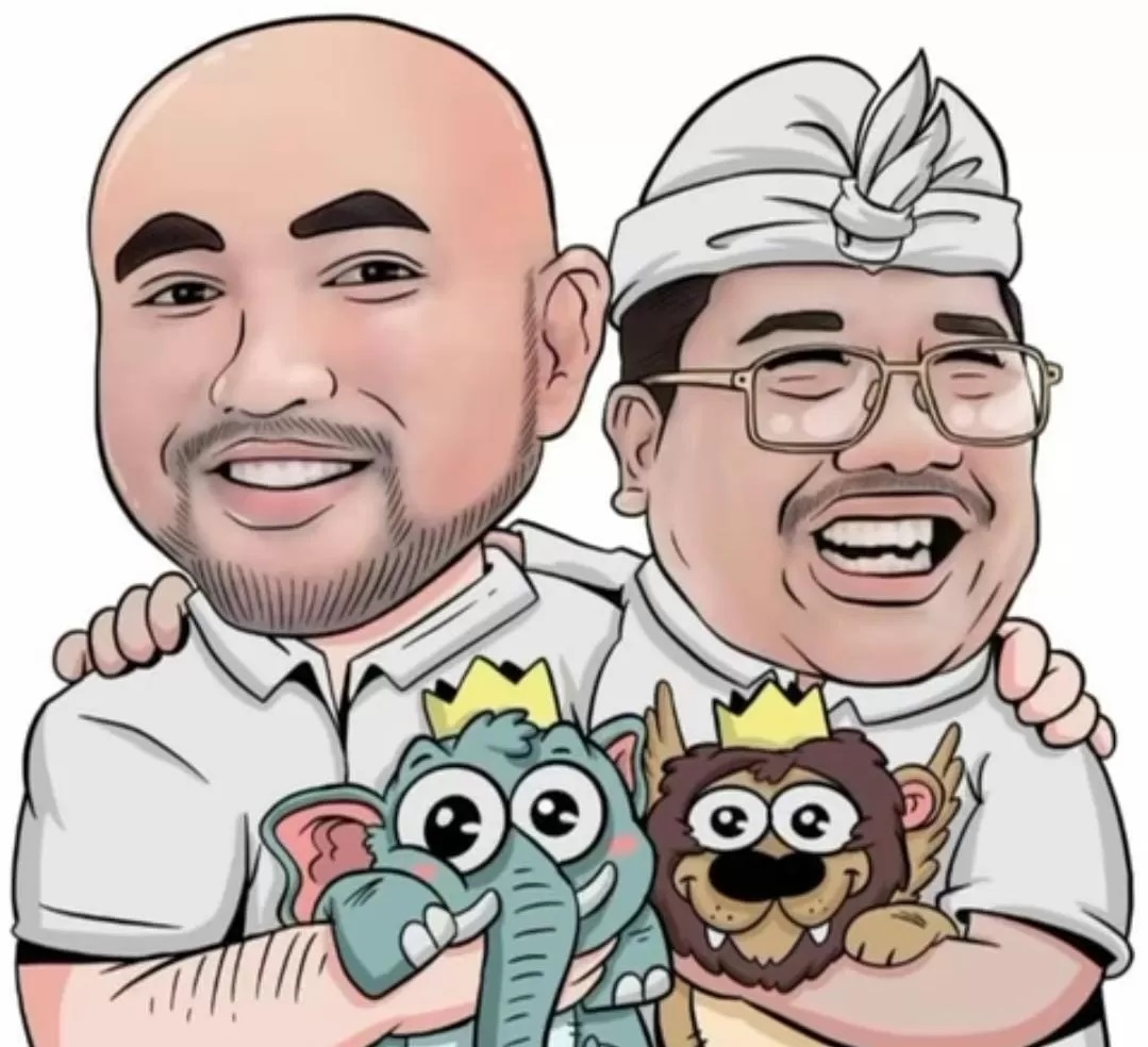 VIRAL: Karikatur pasangan calon yang di usung Partai Gerindra, Made Muliawan Arya - PAS ramai di media sosial. Paslon ini sudah direstui Prabowo dan Presiden Jokowi untuk Pilgub Bali. (istimewa)