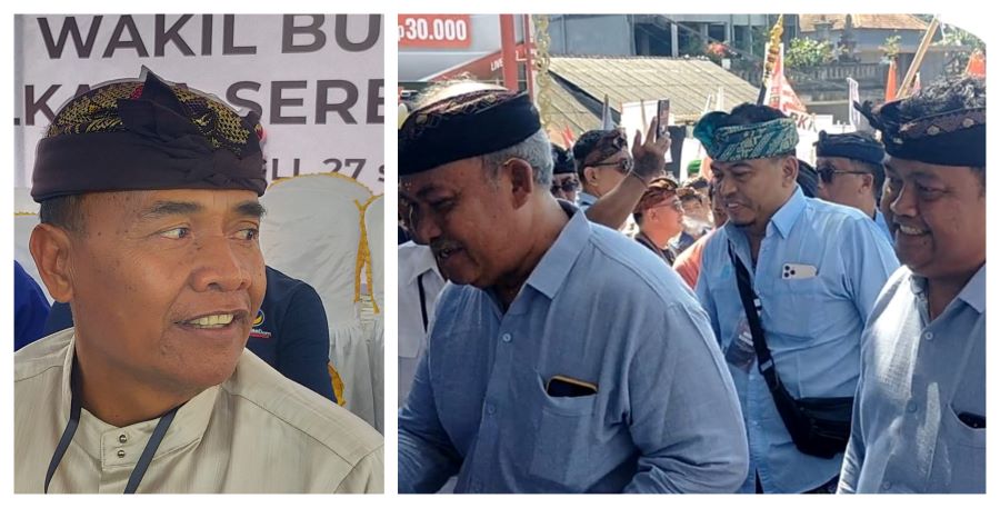 Mantan Bupati Bangli I Made Gianyar (kiri) mengawal pendaftaran paslon Giri Putra-Subrata pada Kamis (29/8/2024).