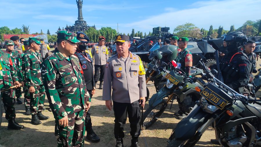 Apel Gelar Pasukan TNI dan Polri untuk mengamankan Indonesia-Africa Forum (IAF) ke-2 dan High Level Forum on Multi Stakeholders Partnership (HLF MSP) di Bali, Jumat (30/8/2024).