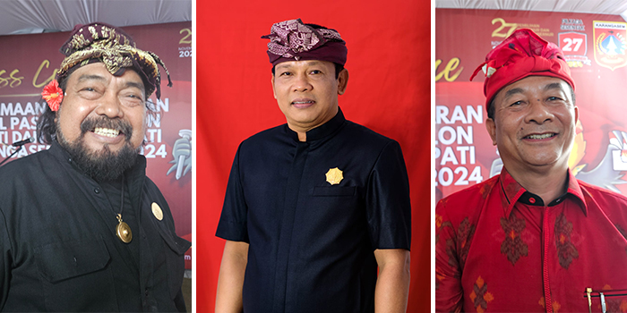 TARUNG: I Wayan Kari Subali, Pandu Prapanca Lagosa, dan I Gede Dana, siap bertarung di Pilakada Karangasem meski sama-sama berasal dari Kecamatan Abang.
