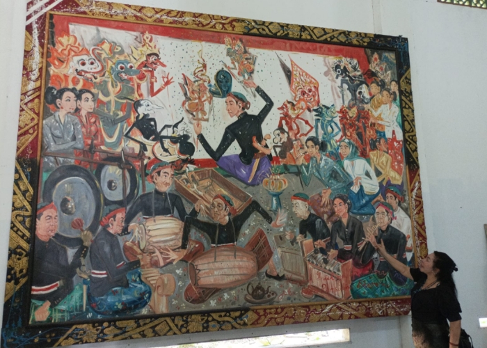 MAHAKARYA : Salah satu karya maestro seni lukis Nyoman Gunarsa yang dipamerkan pada Pameran Puncak Karya Nyoman Gunarsa.