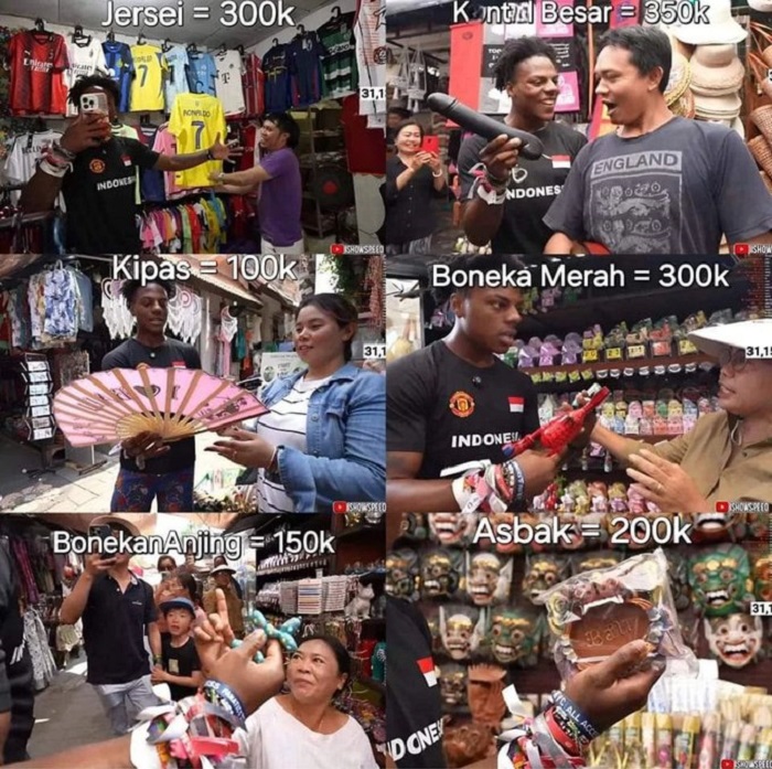 Youtube iShowSpeed saat membeli suvenir di Jalan Karna, Pasar Seni Ubud, Bali, dalam live streaming 20 September 2024..