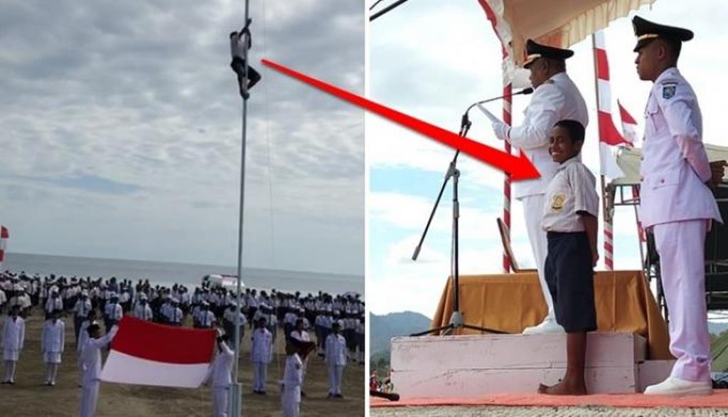Yohanes Ande Kalla alias Joni saat aksi heroiknya memanjat tiang bendera saat HUT RI yang viral pada 2018 silam.