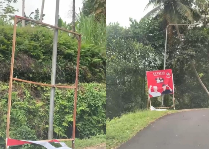 Baliho paket SATRIYA yang diduga dirusak oknum tak bertanggungjawab di Payungan, Desa Selat.