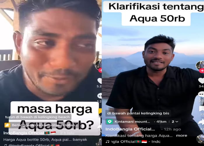KONTROVERSI : Tangkapan layar video TikTok akun @IndoBangla Official yang membagikan pengalamannya membeli air mineral di Kelingking Beach.