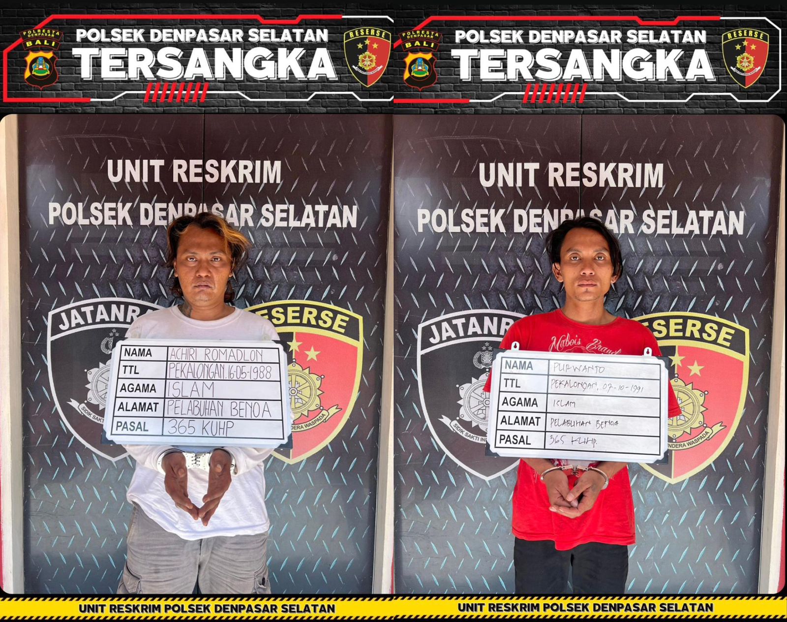 DIAMANKAN: Dua pelaku penganiaya karyawan Garmen di Denpasar. (Bali Express/Humas Polresta Denpasar)