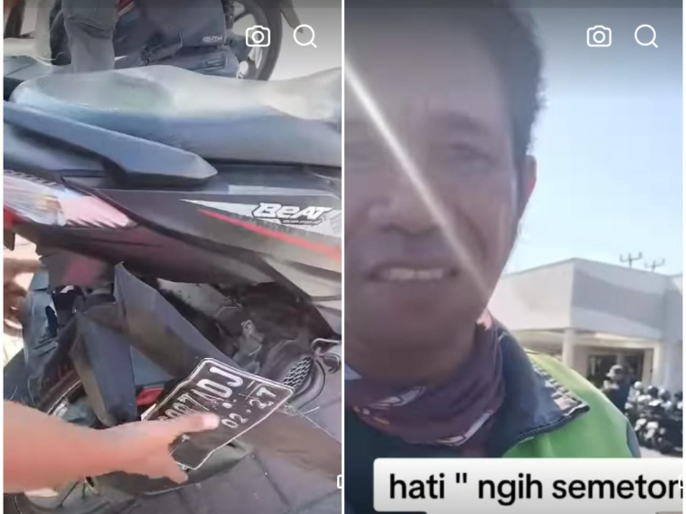 Seorang driver ojol minta ganti rugi usai motornya ditabrak ambulans