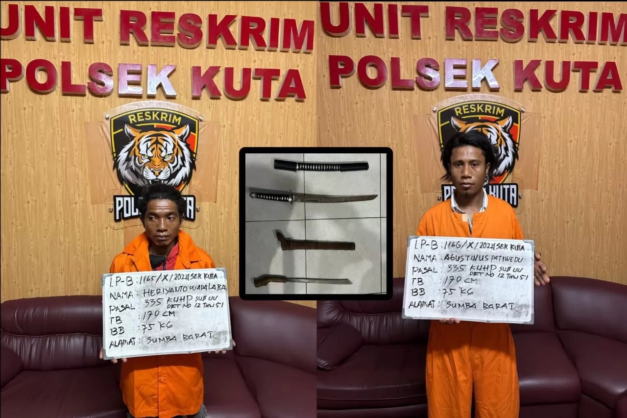 PENGANCAMAN: Heriyanto Wada Laba, 42, dan Agustinus Pati Wedu, 26, di Bui karena tenteng Parang di tempat umum. (istimewa/radarbali.id)