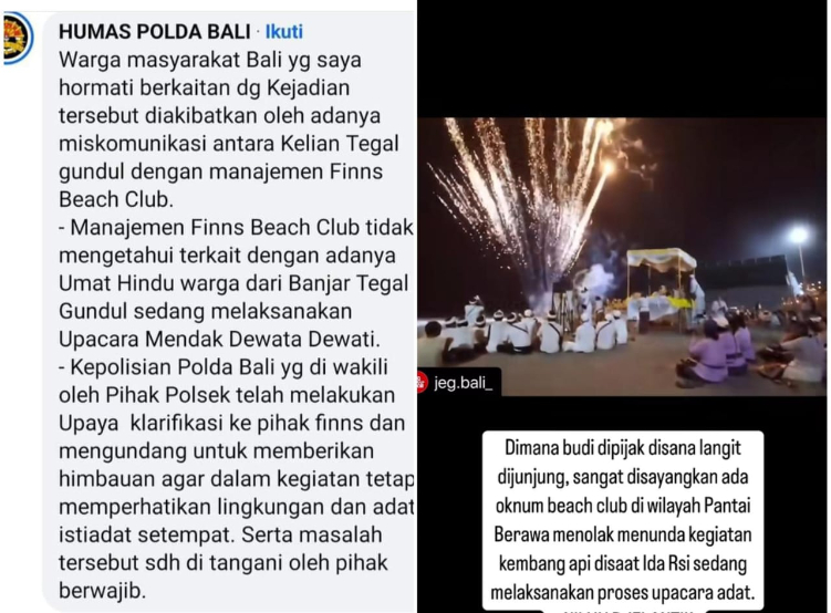 Beredar tangkapan layar klarifikasi Humas Polda Bali terkait pesta kembang api di Berawa