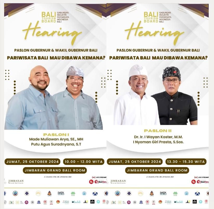 DISKUSI: Asosiasi pariwisata Bali menggelar acara Hearing untuk kedua pasangan calon Gubernur dan Wakil Gubernur Bali, Jumat (25/10)