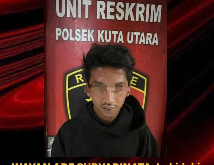 Wayan Ade Suryadinata diamankan Polsek Kuta Utara usai mencuri HP ojek online