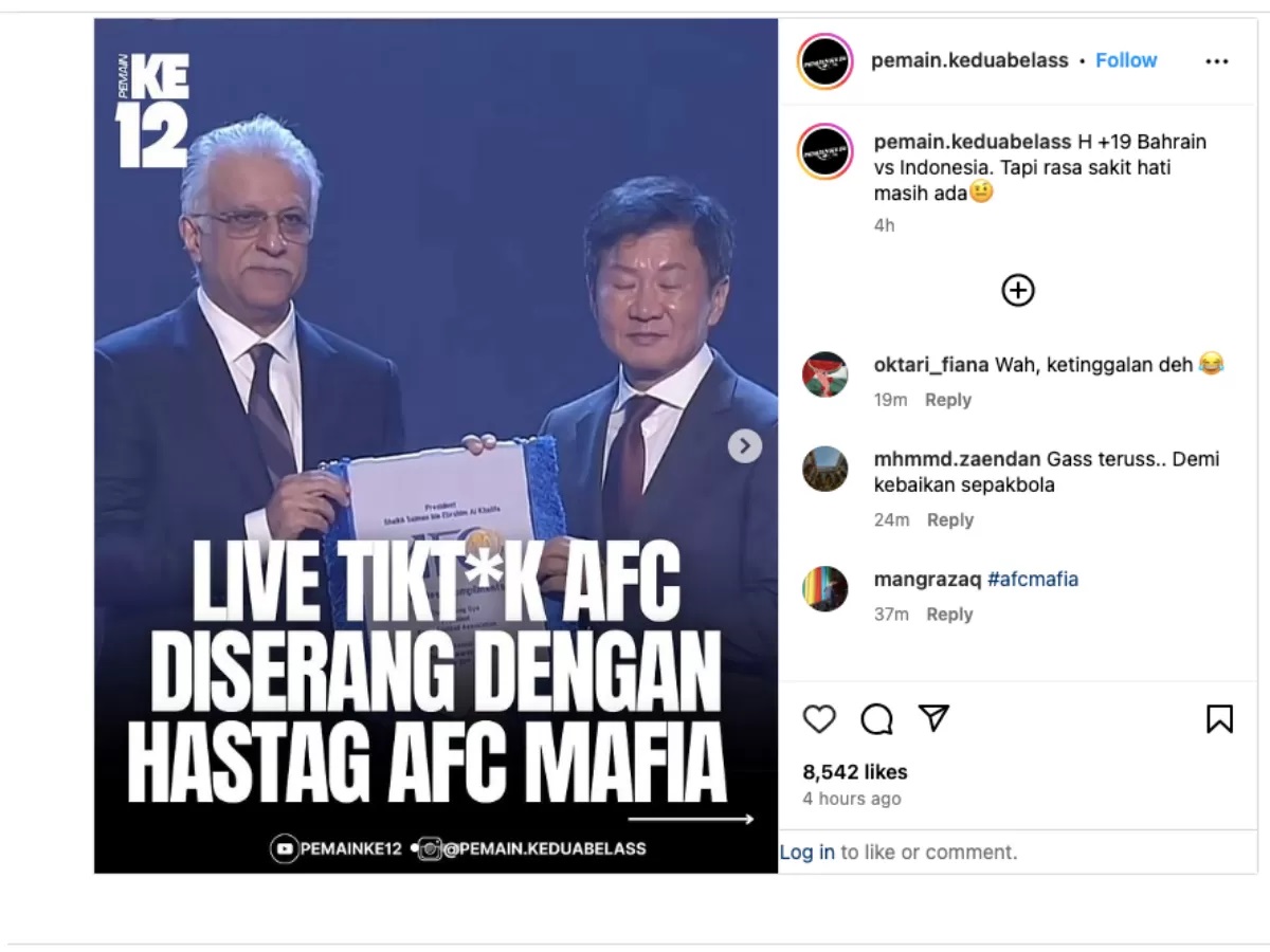 Netizen Indonesia menyerang akun TikTok AFC saat sedang melakukan siaran langsung. (Instagram)