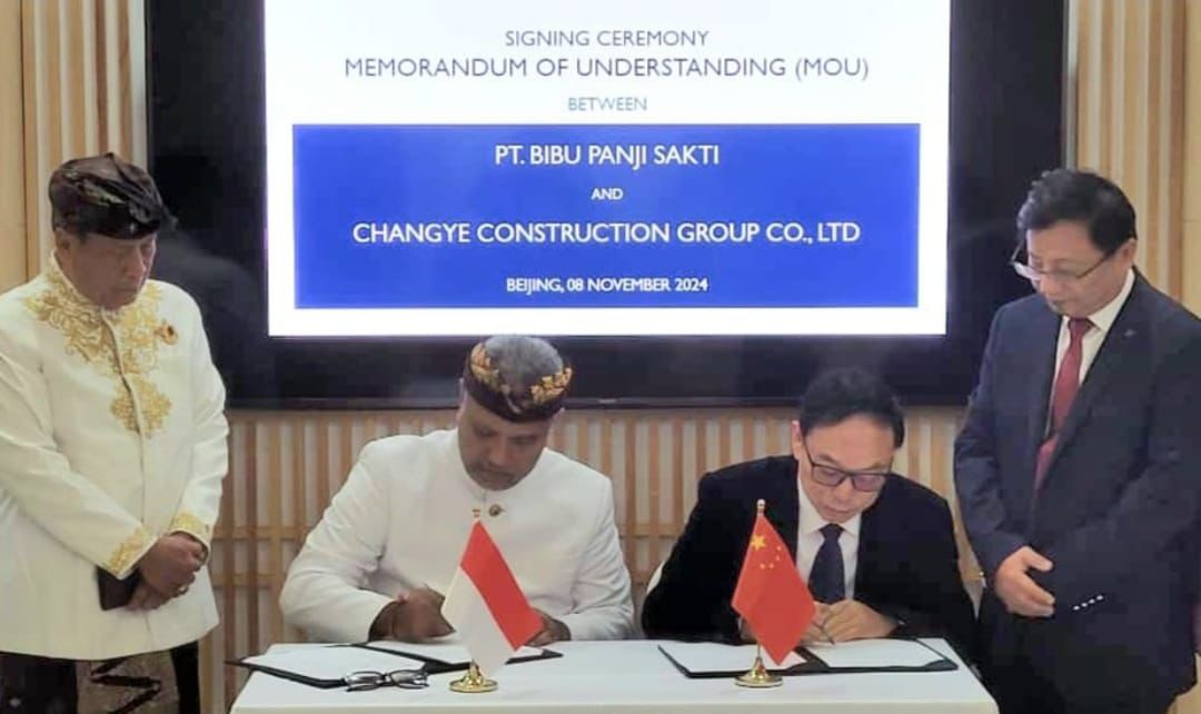 TEKEN KONTRAK: PT BIBU Panji Sakti secara resmi menandatangani Nota Kesepahaman (MoU) dengan ChangYe Construction Group pada 8 November 2024 di Kantor KBRI Beijing