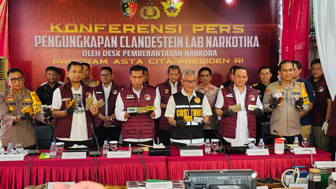 Bareskrim Polri mengungkap pabrik hasis dan happy five narkoba di Ungasan, Badung, Bali.