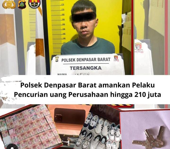 Kevin diamankan Polsek Denpasar Barat usai gasak uang perusahaan tempatnya bekerja