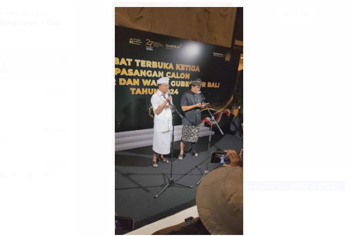 DEBAT PAMUNGKAS: Koster didampingi Giri Prasta usai debat di BNDCC Nusa Dua Badung Bali, Rabu (20/11).