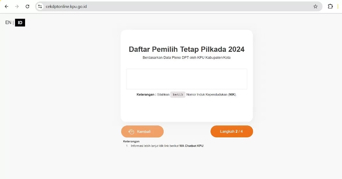 Tangkapan layar laman resmi KPU untuk cek DPT online Pilkada 2024. (Foto: https://www.kpu.go.id)