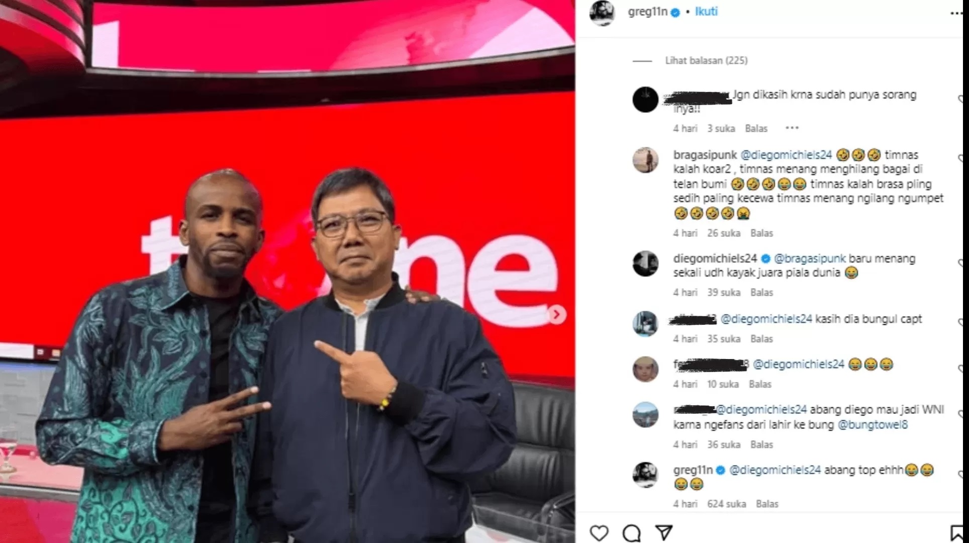 Tangkapan layar Diego Michiels menyindir kemenangan Timnas Indonesia atas Arab Saudi. (Istimewa)