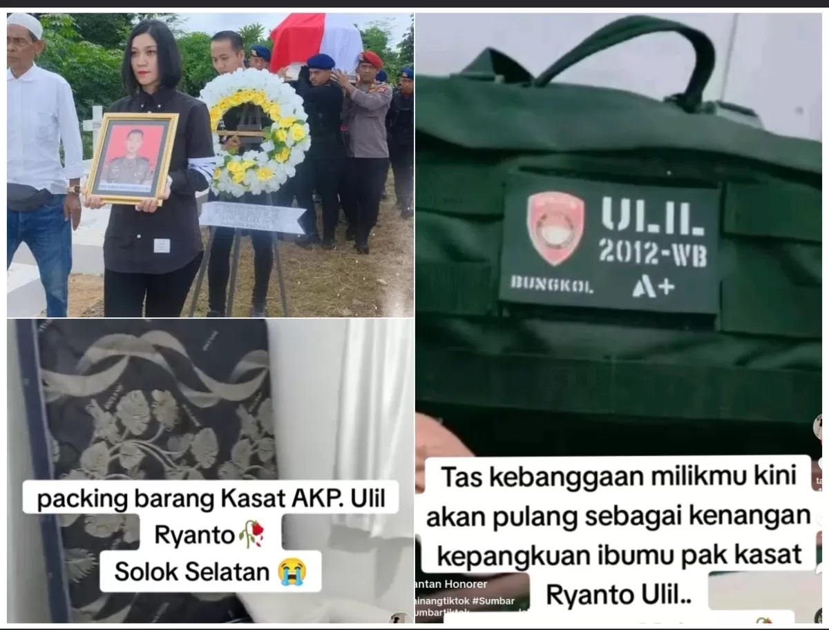 TAS KEBANGGAAN: Suasana pemakaman dan barang-barang yang ada di rumah dinas yang ditinggali AKP Ryanto Ulil Anshar. (FOTO: IST)